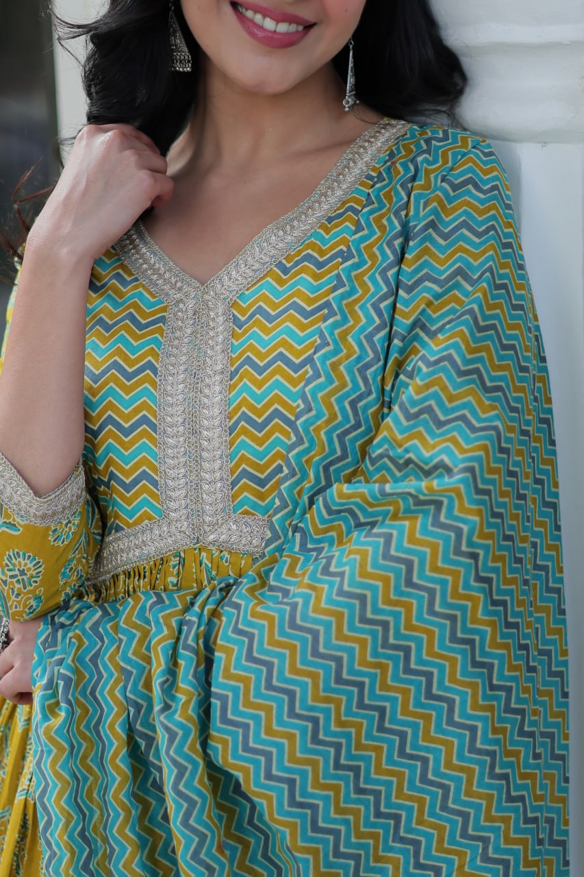 Ceremony Wear Mustard Color Pure Cotton Printed Designer Palazzo Pent Suit