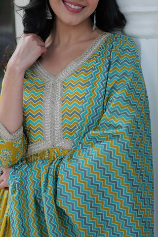 Ceremony Wear Mustard Color Pure Cotton Printed Designer Palazzo Pent Suit