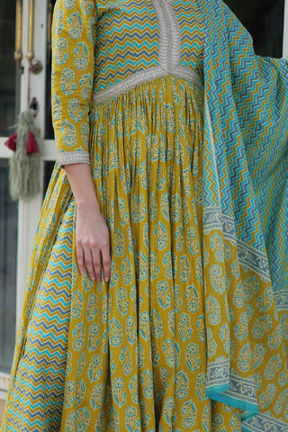 Ceremony Wear Mustard Color Pure Cotton Printed Designer Palazzo Pent Suit
