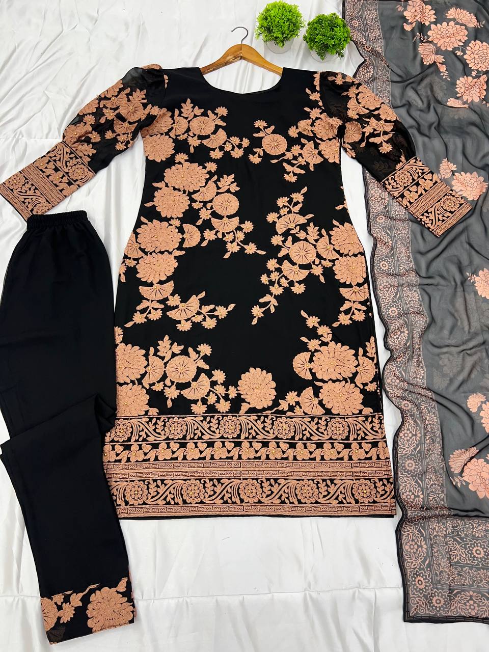Admiring Black Color Heavy Georgette With Embroidery Work And Moti Work Salwar Suit