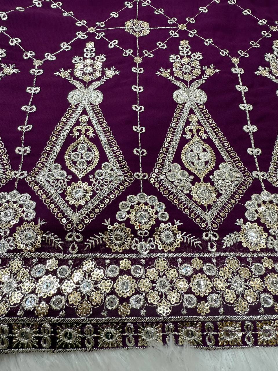 Ceremony Wear Purple Color Faux Georgette And Thread With Sequence Work Sharara Suit
