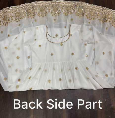 Wedding Wear White Color Faux Blooming With Heavy Sequins And Embroidered Zari Work Anarkali Suit