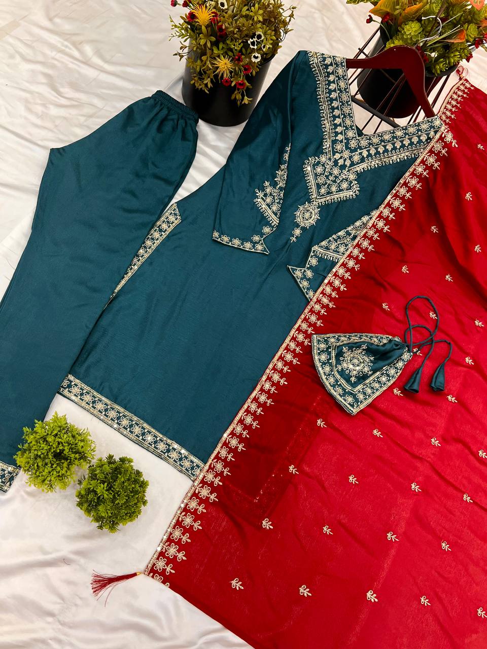 Beautiful Teal Green Color Chinon Silk With Heavy Embroidery Sequence Work Designer Salwar Suit