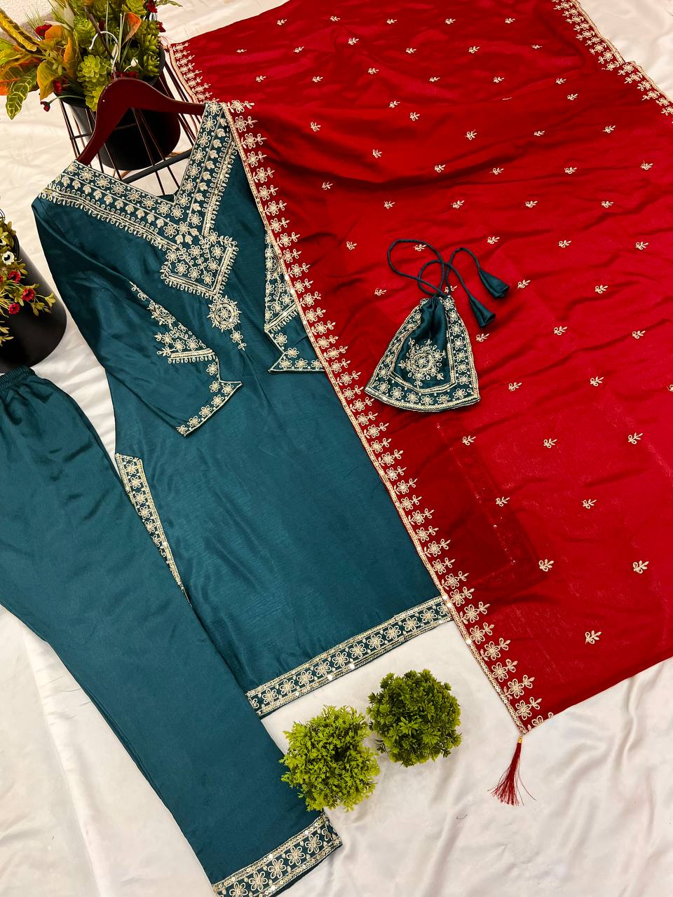 Beautiful Teal Green Color Chinon Silk With Heavy Embroidery Sequence Work Designer Salwar Suit