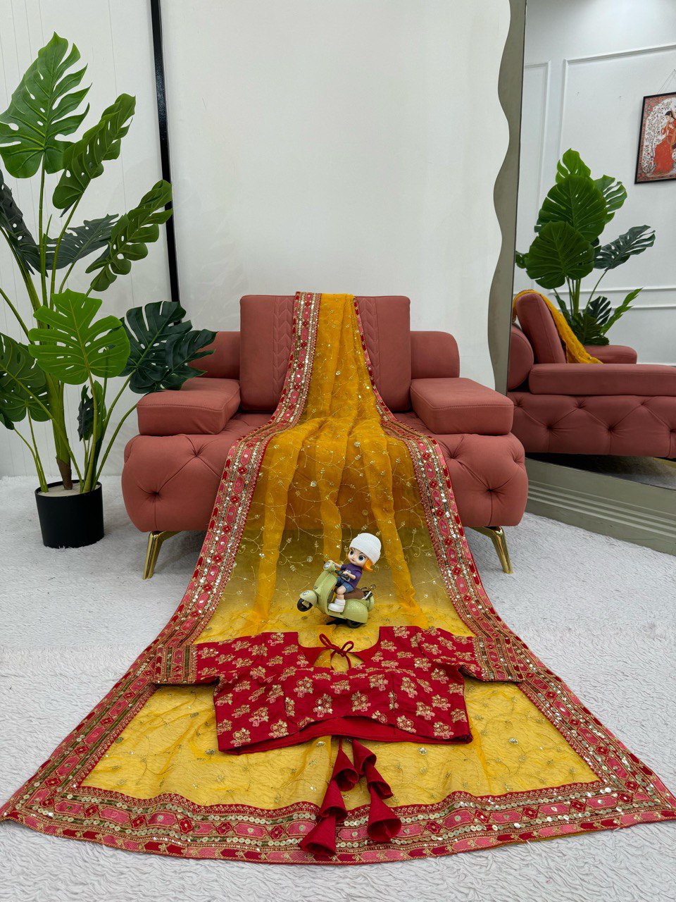Ceremony Wear Yellow Color Heavy Organza Silk Sequence With Thread Work Saree
