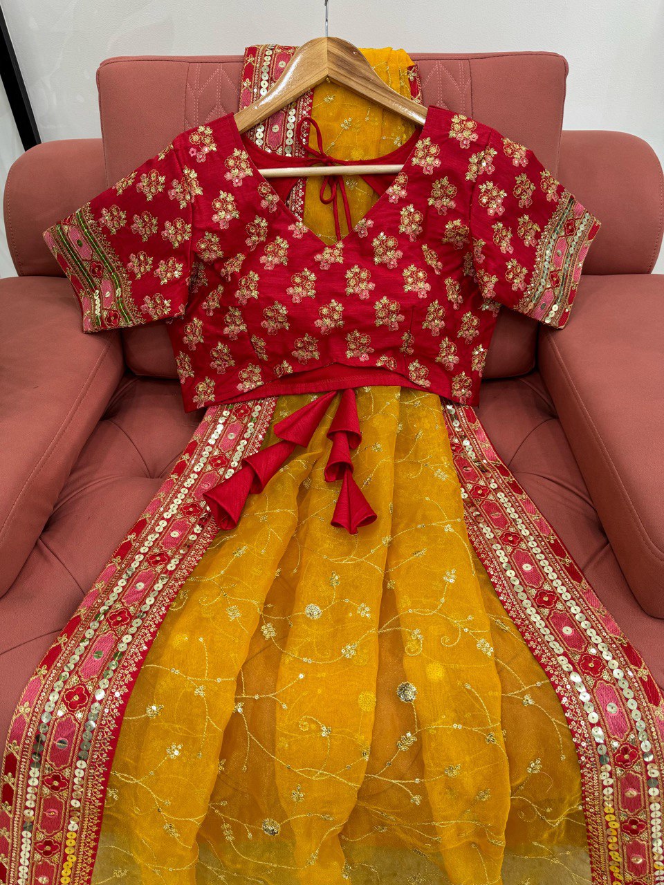Ceremony Wear Yellow Color Heavy Organza Silk Sequence With Thread Work Saree