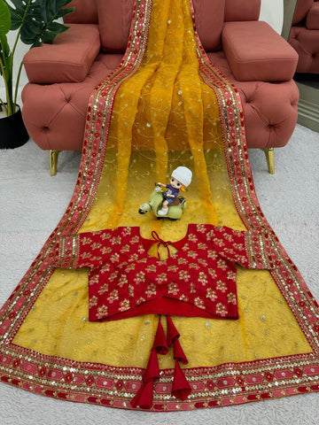 Ceremony Wear Yellow Color Heavy Organza Silk Sequence With Thread Work Saree