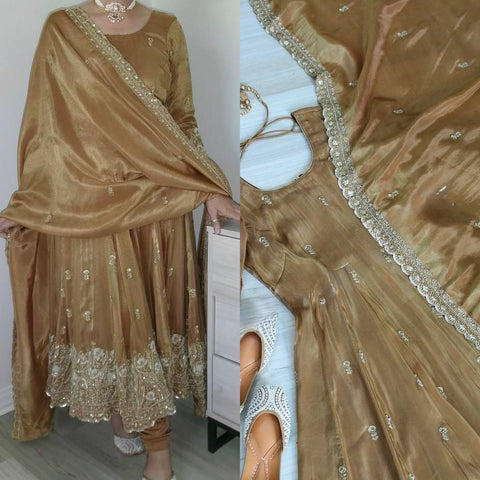 Luxury Beige Color Pure Jimmy Choo With Sequence And Embroidery Work Anarkali Suit