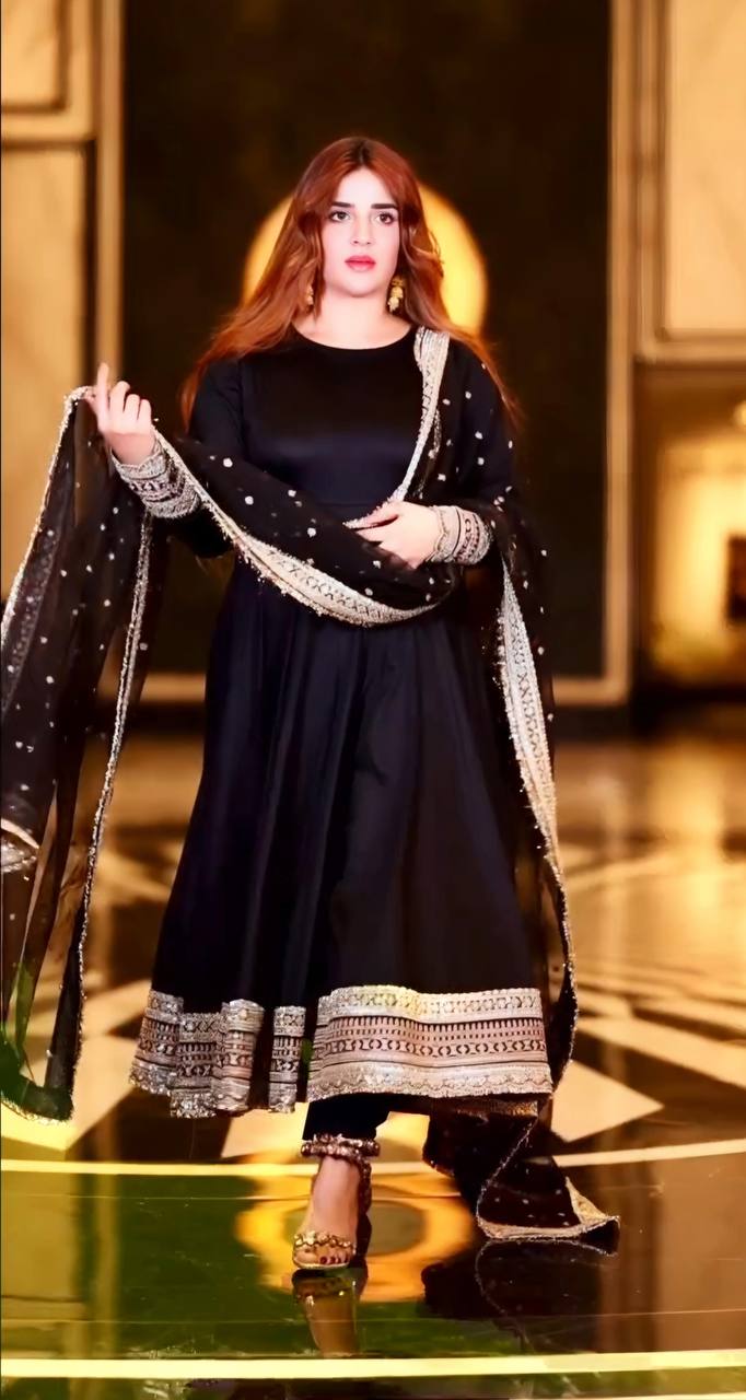 Shining Black Color Rayon Cotton With Heavy Sequins And Zari Embroidered Work Gown