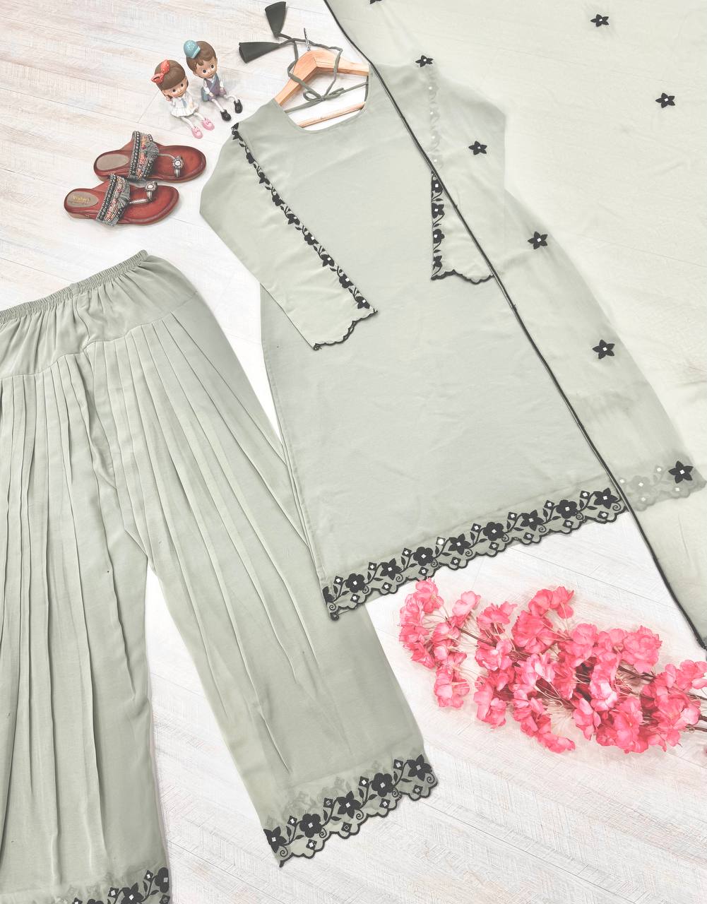Festive Wear Cream Color Heavy Faux Georgette With Embroidery Work Palazzo Suit