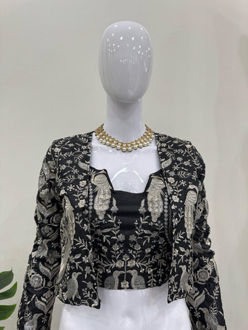 Presenting Black Color Tapeta Silk And Thread With Sequence Work Lehenga Choli With Koti
