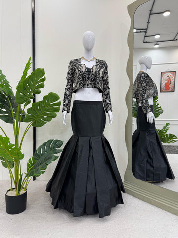 Presenting Black Color Tapeta Silk And Thread With Sequence Work Lehenga Choli With Koti