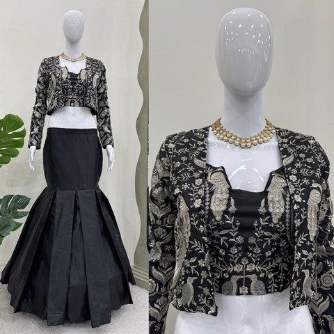 Presenting Black Color Tapeta Silk And Thread With Sequence Work Lehenga Choli With Koti