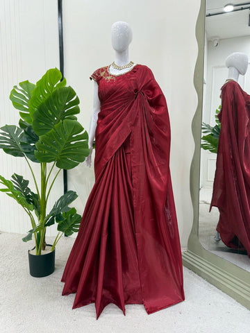 Latest Beautiful Maroon Color Jimmy Chu Silk Designer Saree