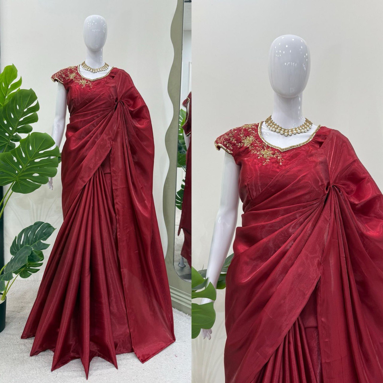 Latest Beautiful Maroon Color Jimmy Chu Silk Designer Saree