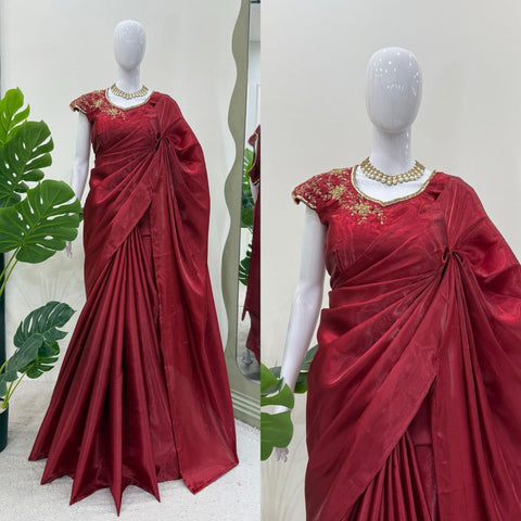 Latest Beautiful Maroon Color Jimmy Chu Silk Designer Saree