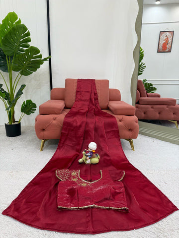 Latest Beautiful Maroon Color Jimmy Chu Silk Designer Saree