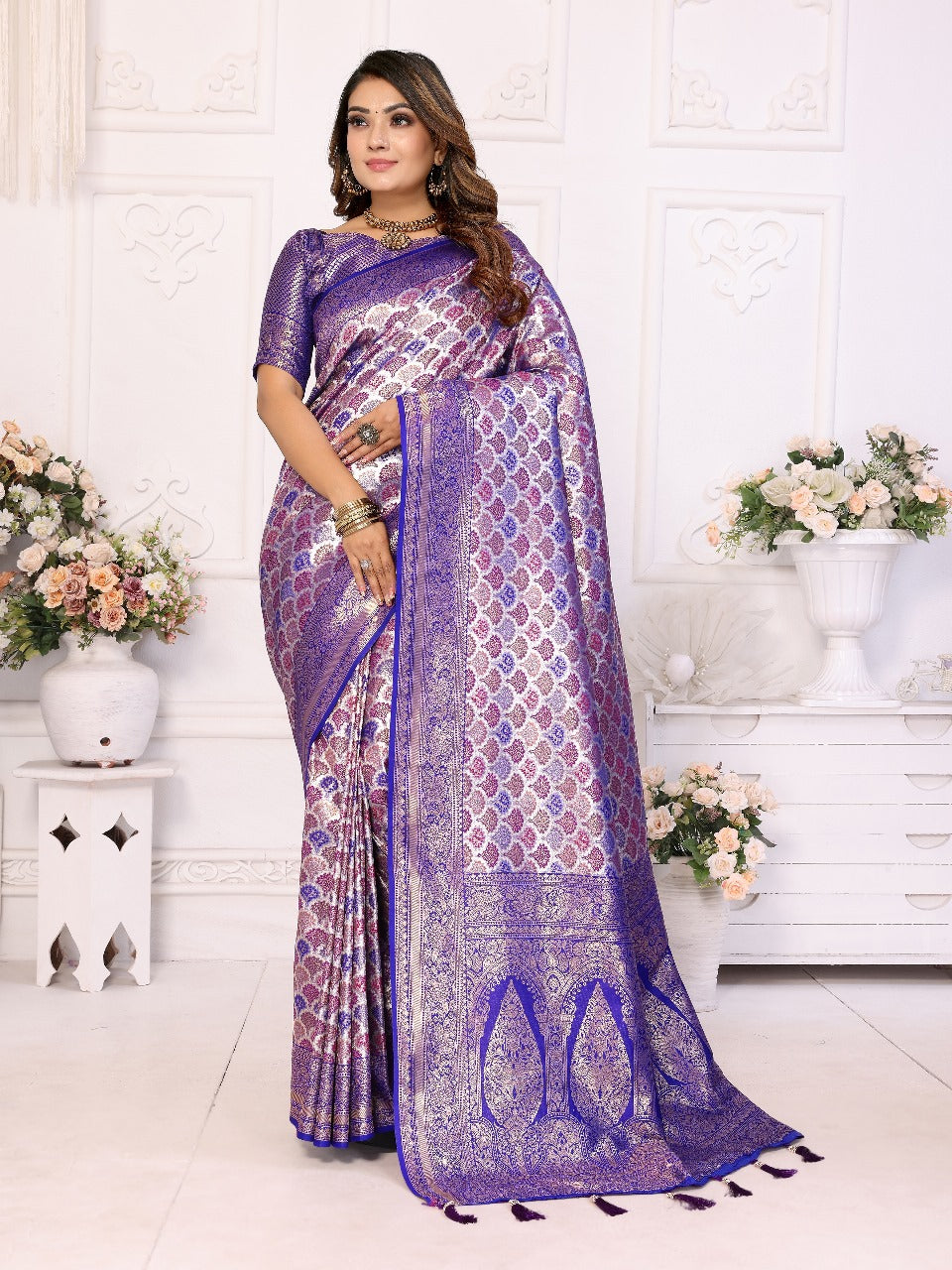 Beautiful Festival Wear Blue Color Zari Weaving Border And Weaving Rich Pallu Banarasi Chaturi Silk Saree