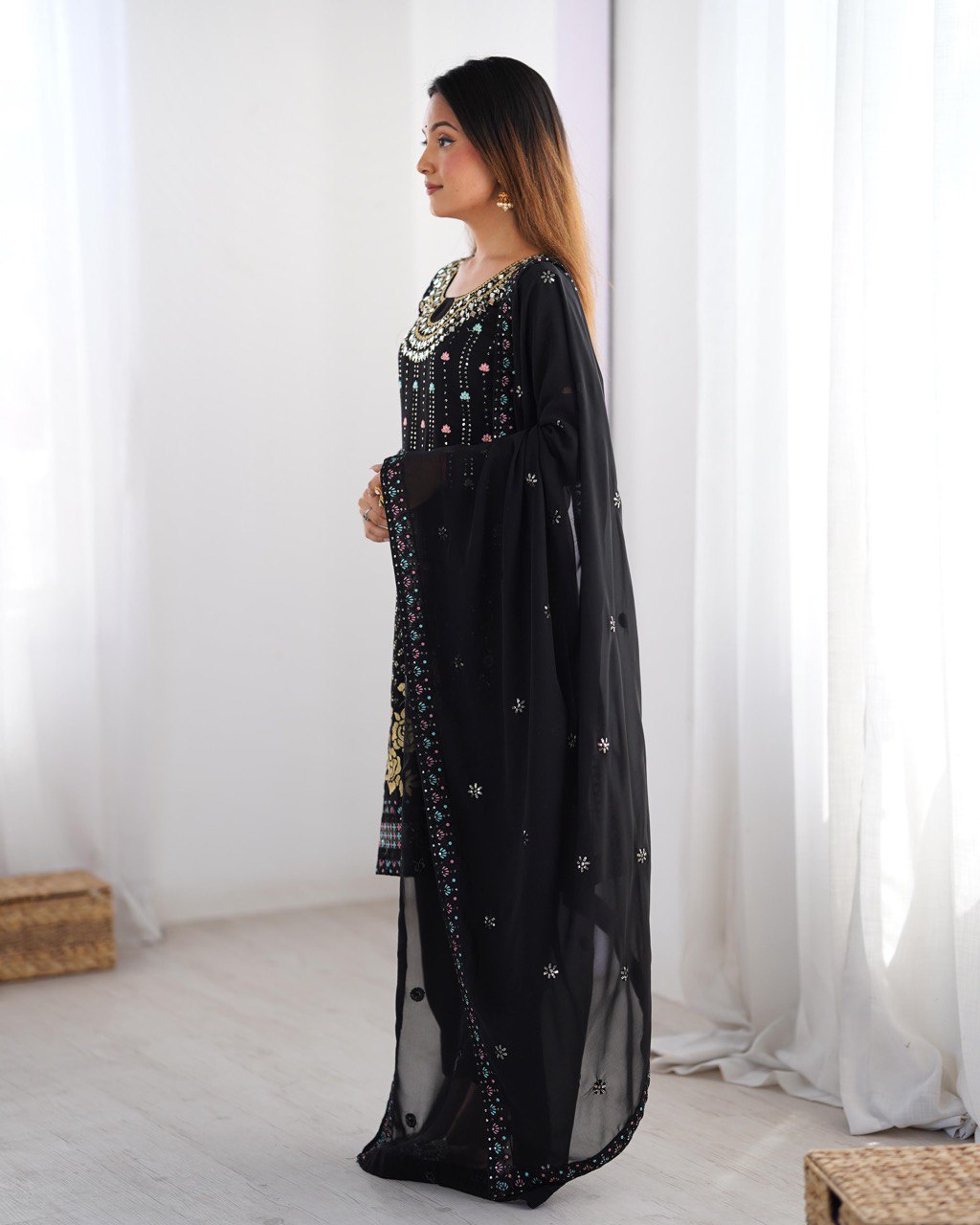 Bollywood Wear Black Color Faux Georgette Thread And Sequence Work Salwar Suit