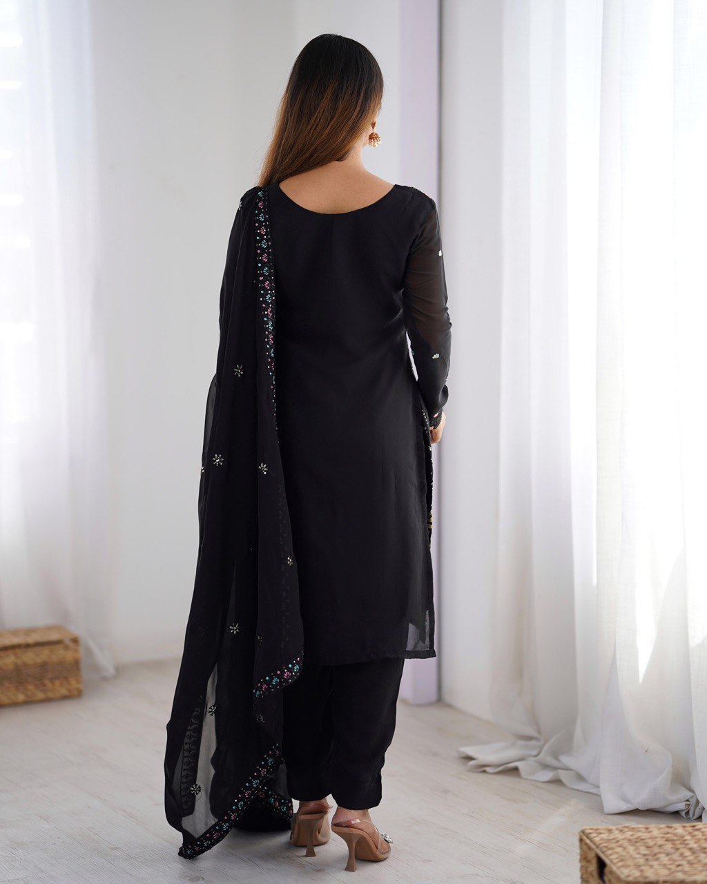 Bollywood Wear Black Color Faux Georgette Thread And Sequence Work Salwar Suit