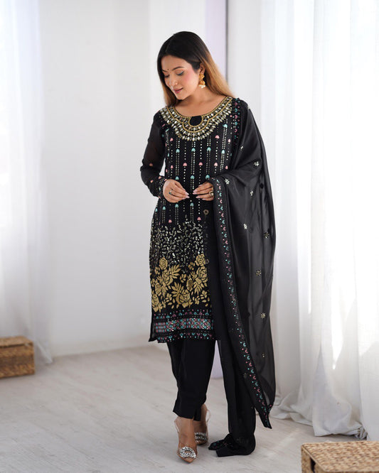 Bollywood Wear Black Color Faux Georgette Thread And Sequence Work Salwar Suit