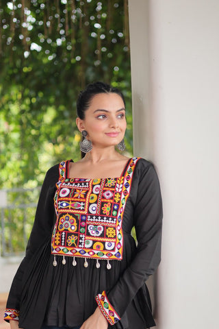Special Design Black Color Kutchi Gamthi Embroidery Navratri Top