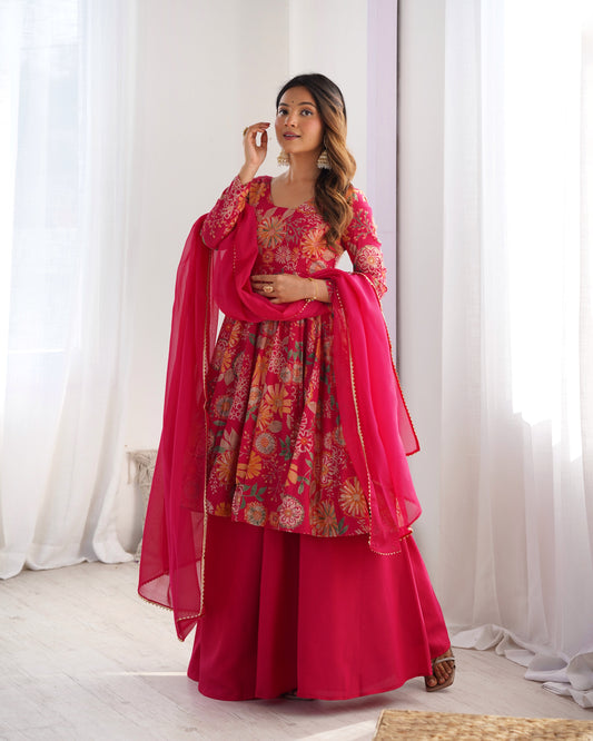 Ceremony Wear Pink Color Chanderi Designer Palazzo Suit