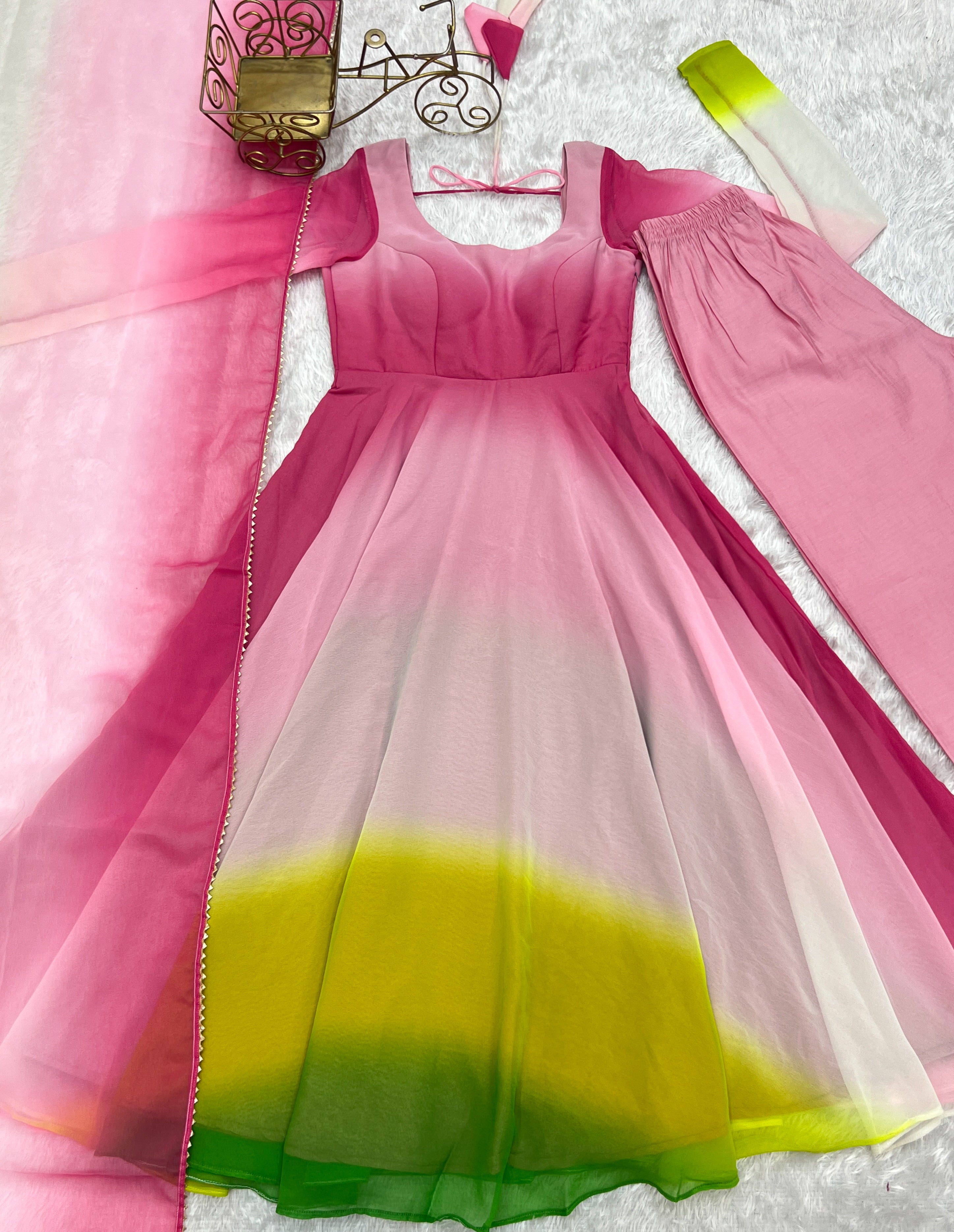 Luxuriant Peach And Pink Color Heavy Pure Soft Faux Georgette Designer Anarkali Gown