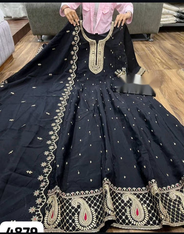 Occasion Wear Black Color Pure Natural Crep With Heavy Embroidery Sequence Work Designer Gown