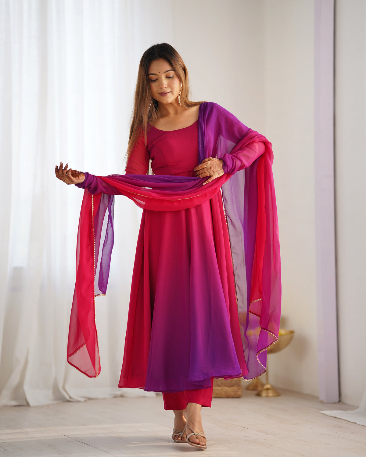 Awesome Dark Pink Color Heavy Pure Soft Faux Georgette Designer Anarkali Gown