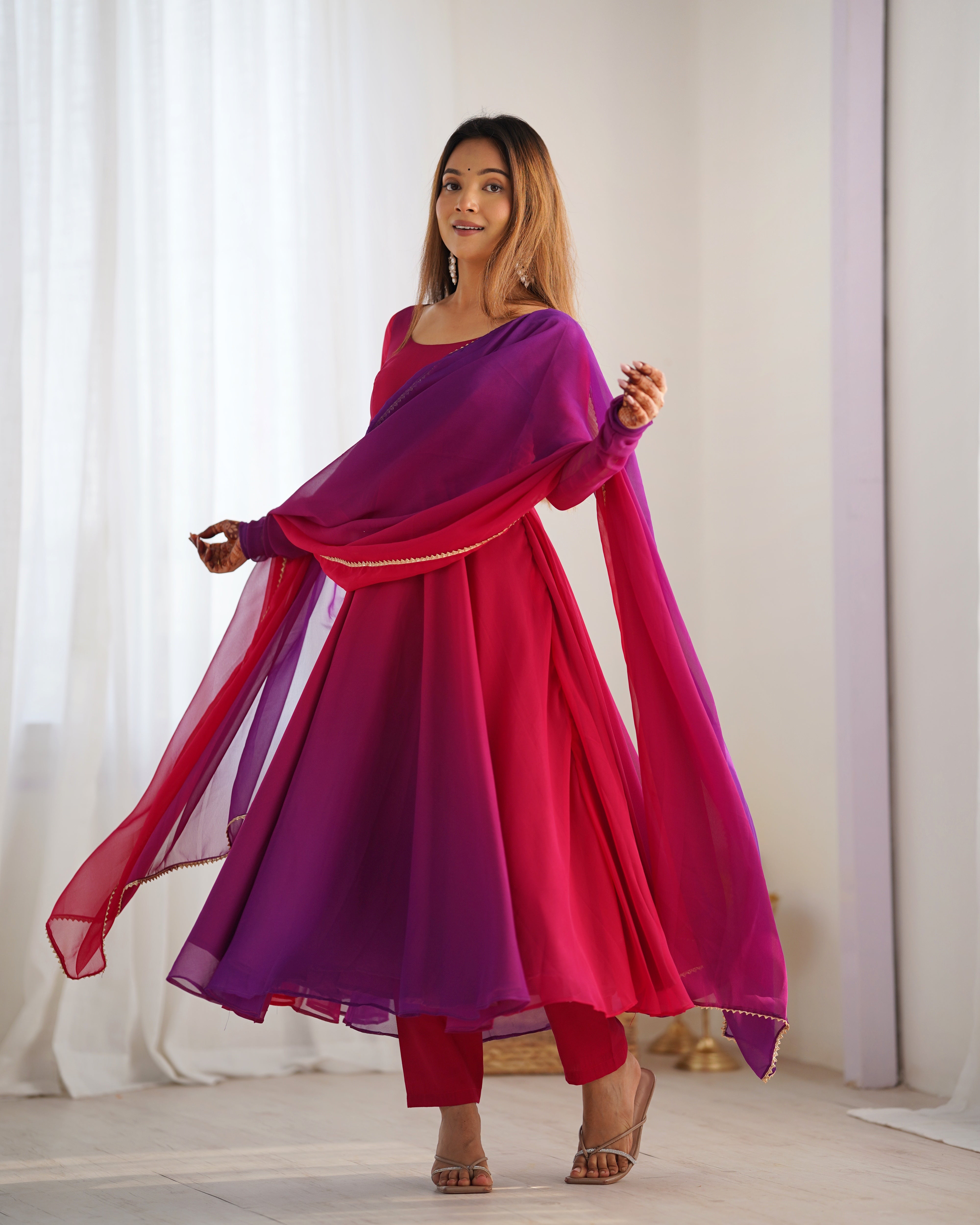 Awesome Dark Pink Color Heavy Pure Soft Faux Georgette Designer Anarkali Gown