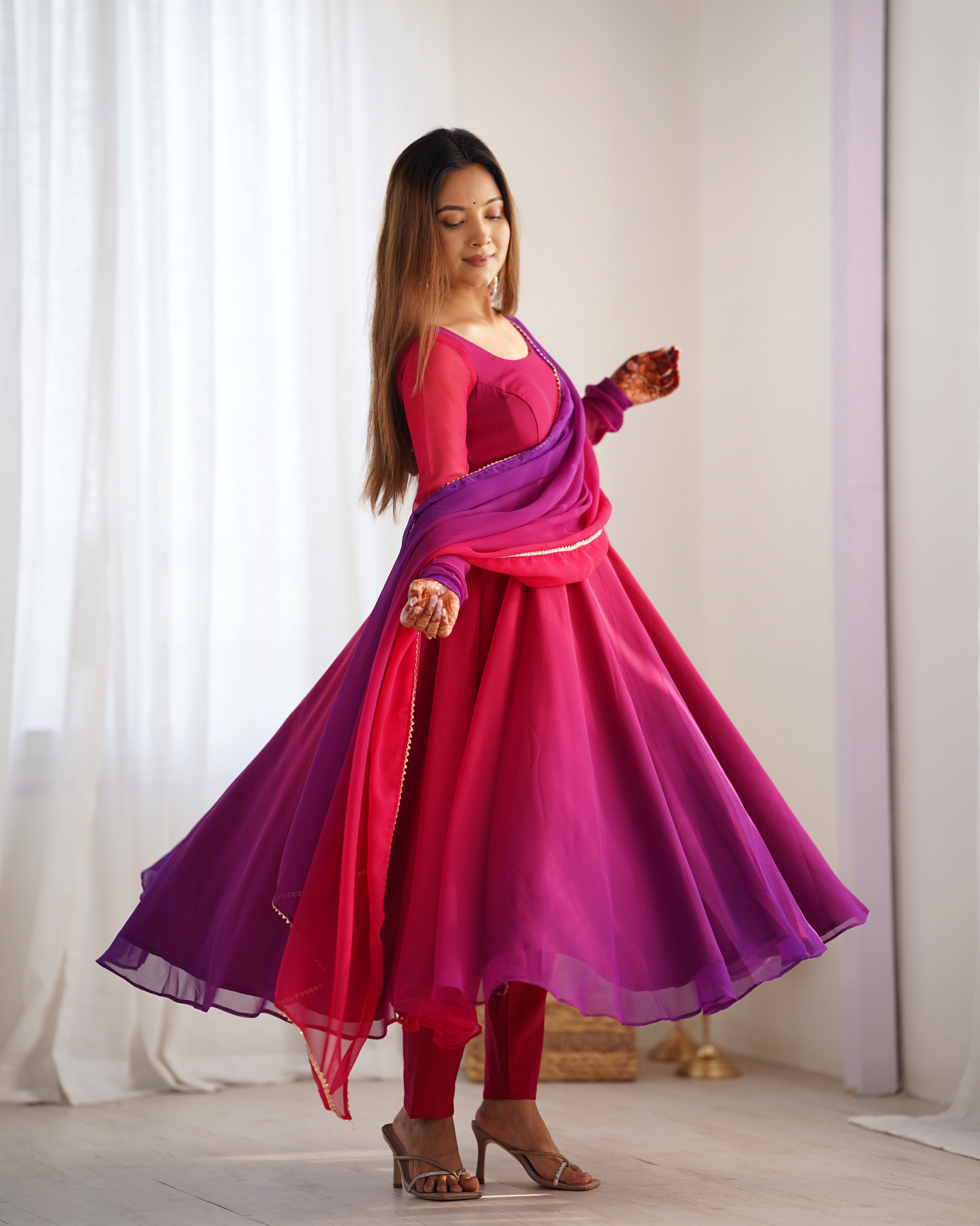 Awesome Dark Pink Color Heavy Pure Soft Faux Georgette Designer Anarkali Gown