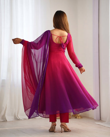 Awesome Dark Pink Color Heavy Pure Soft Faux Georgette Designer Anarkali Gown