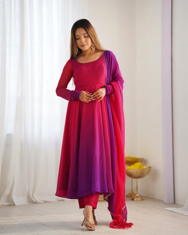 Awesome Dark Pink Color Heavy Pure Soft Faux Georgette Designer Anarkali Gown