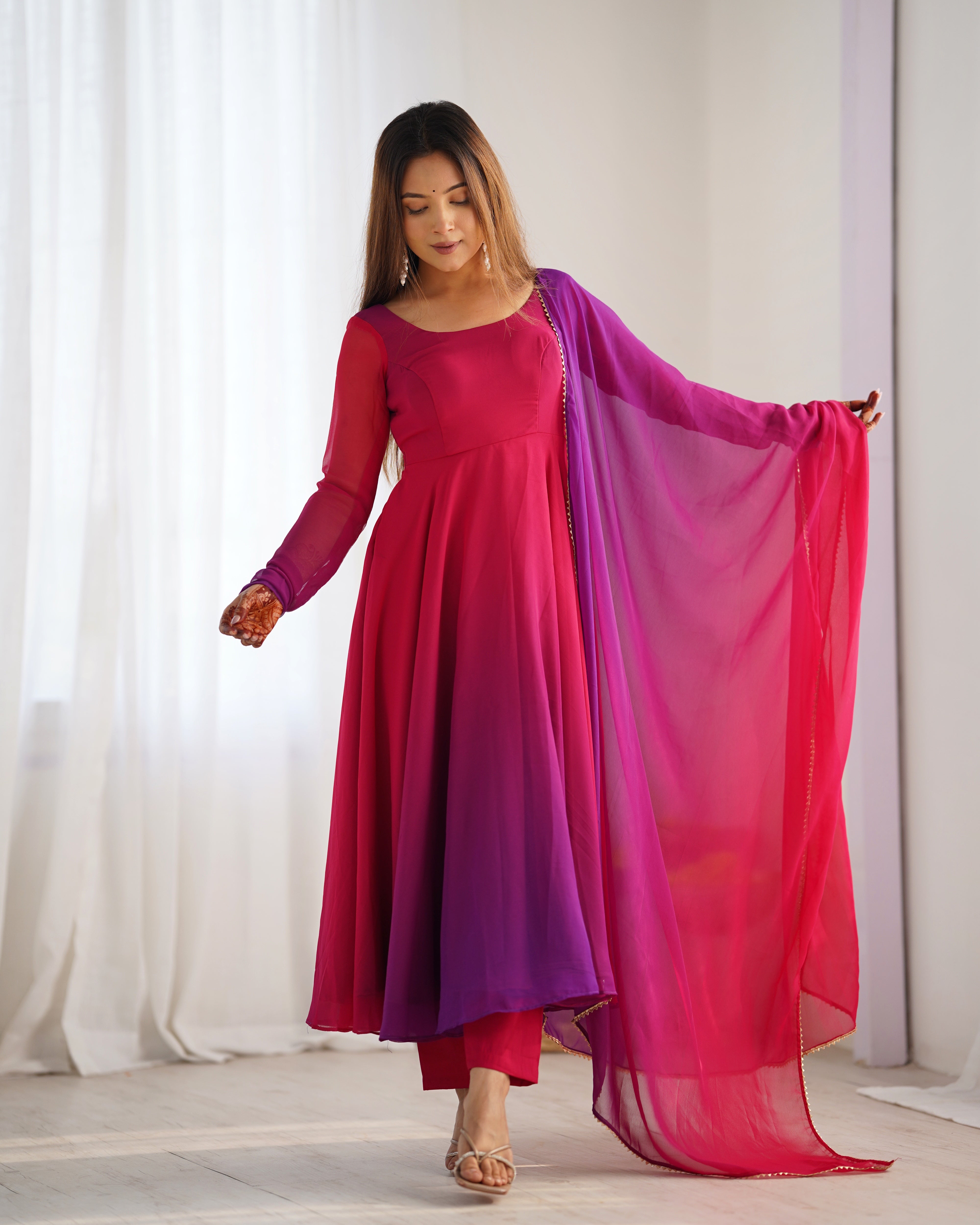 Awesome Dark Pink Color Heavy Pure Soft Faux Georgette Designer Anarkali Gown