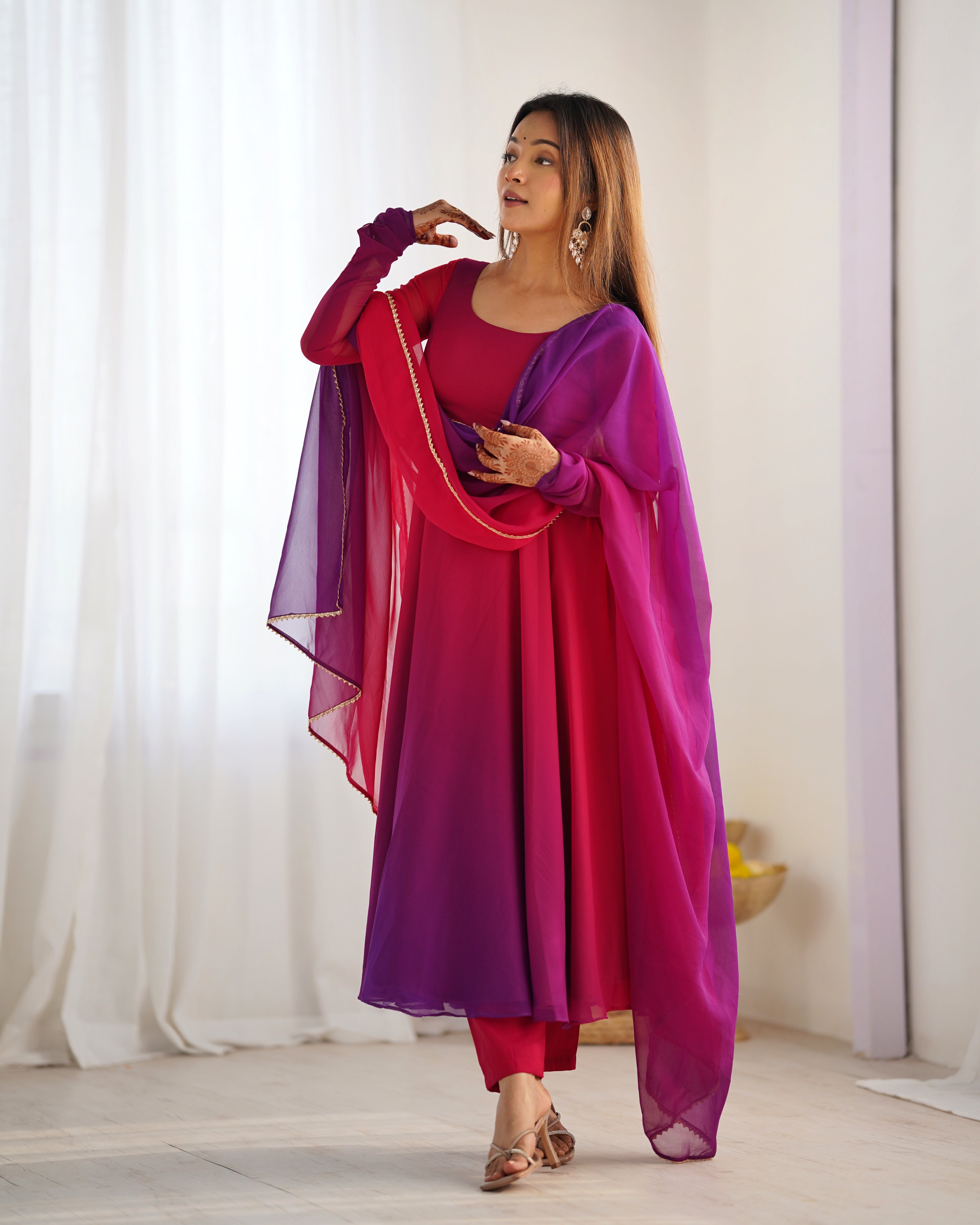 Awesome Dark Pink Color Heavy Pure Soft Faux Georgette Designer Anarkali Gown