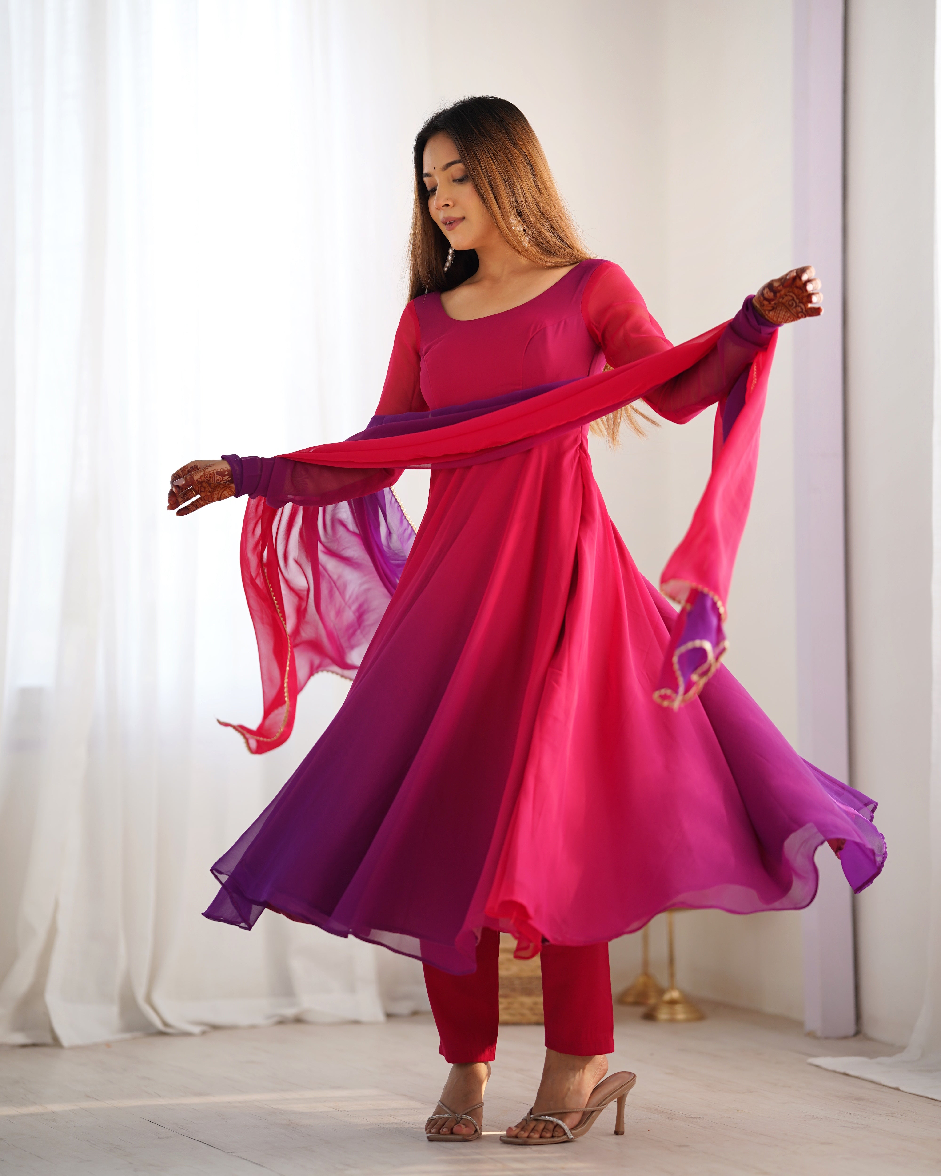 Awesome Dark Pink Color Heavy Pure Soft Faux Georgette Designer Anarkali Gown