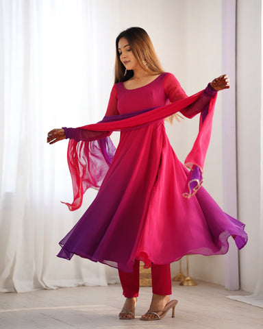 Awesome Dark Pink Color Heavy Pure Soft Faux Georgette Designer Anarkali Gown