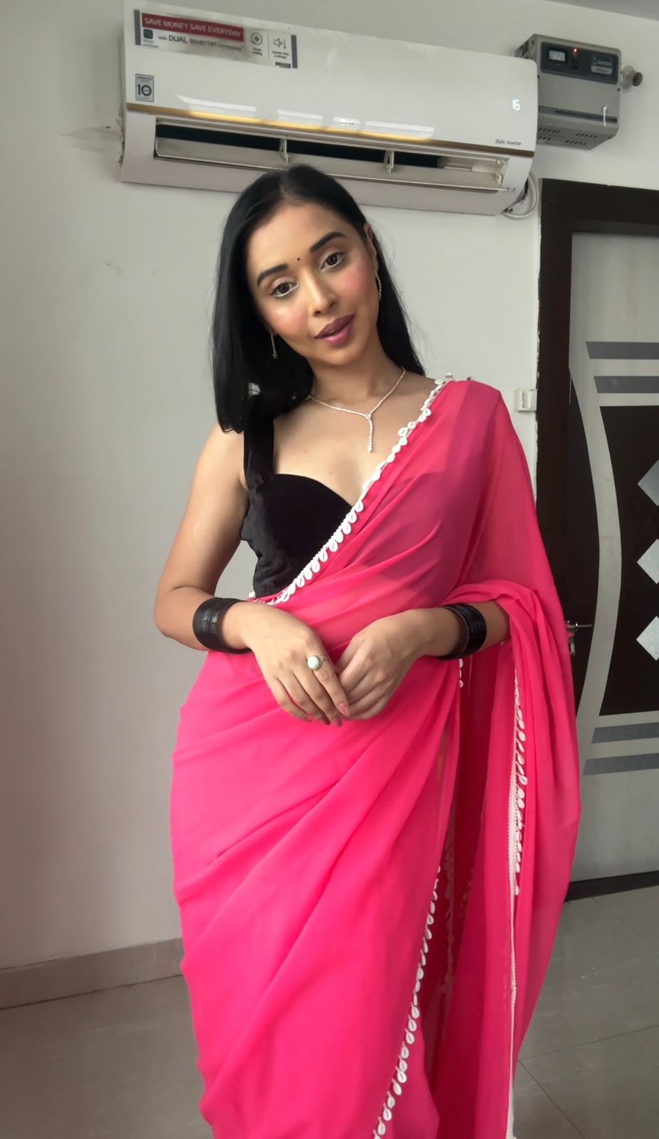 Good Looking Ready To Wear Pink Color Saree