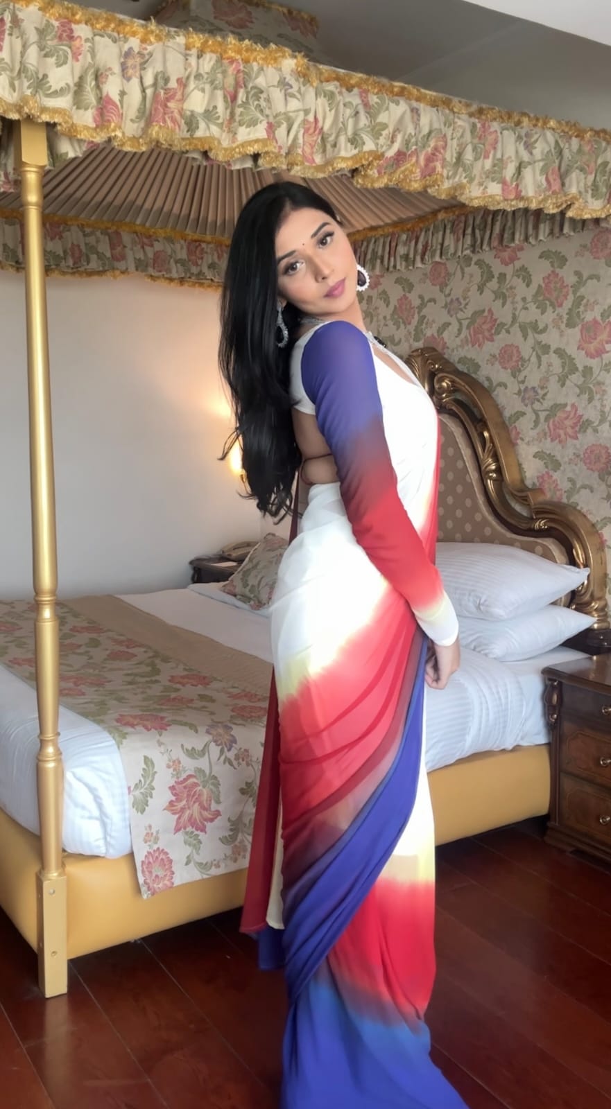 White With Multi Color Ready To Wear Saree