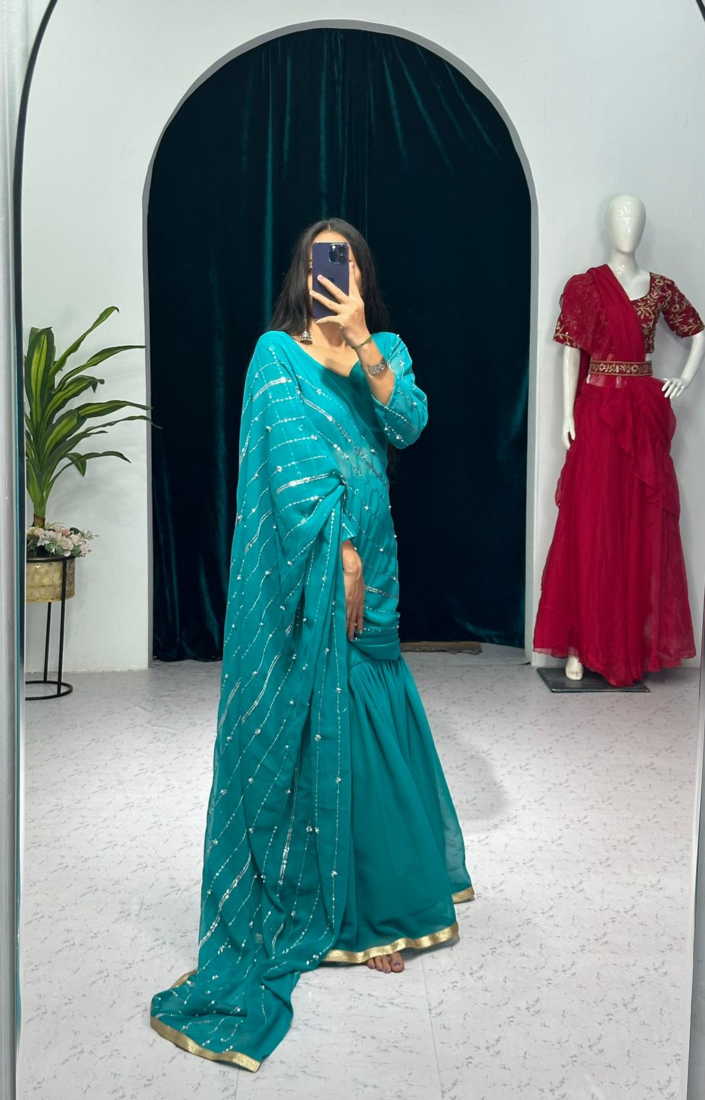 Fashionable Aqua Blue Color Lehenga Saree