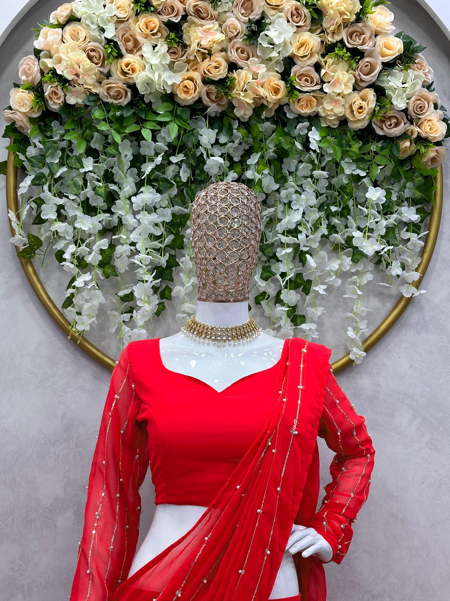Ready To Wear Beautiful Work Red Color Lehenga Saree