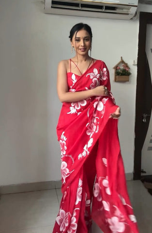 Ready To Wear Red Colour Printed Saree