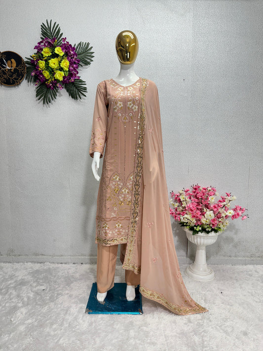 Pretty Thread Work Dark Peach Color Salwar Suit