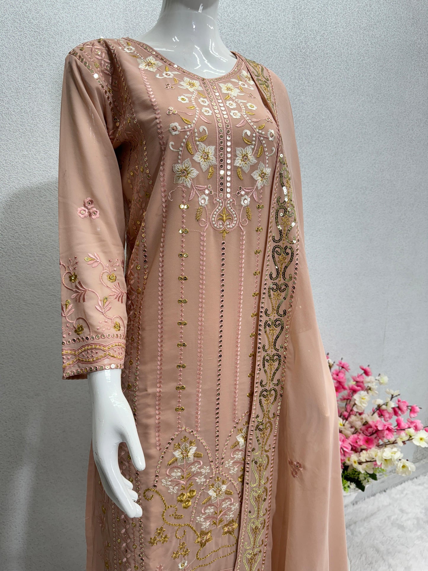 Pretty Thread Work Dark Peach Color Salwar Suit
