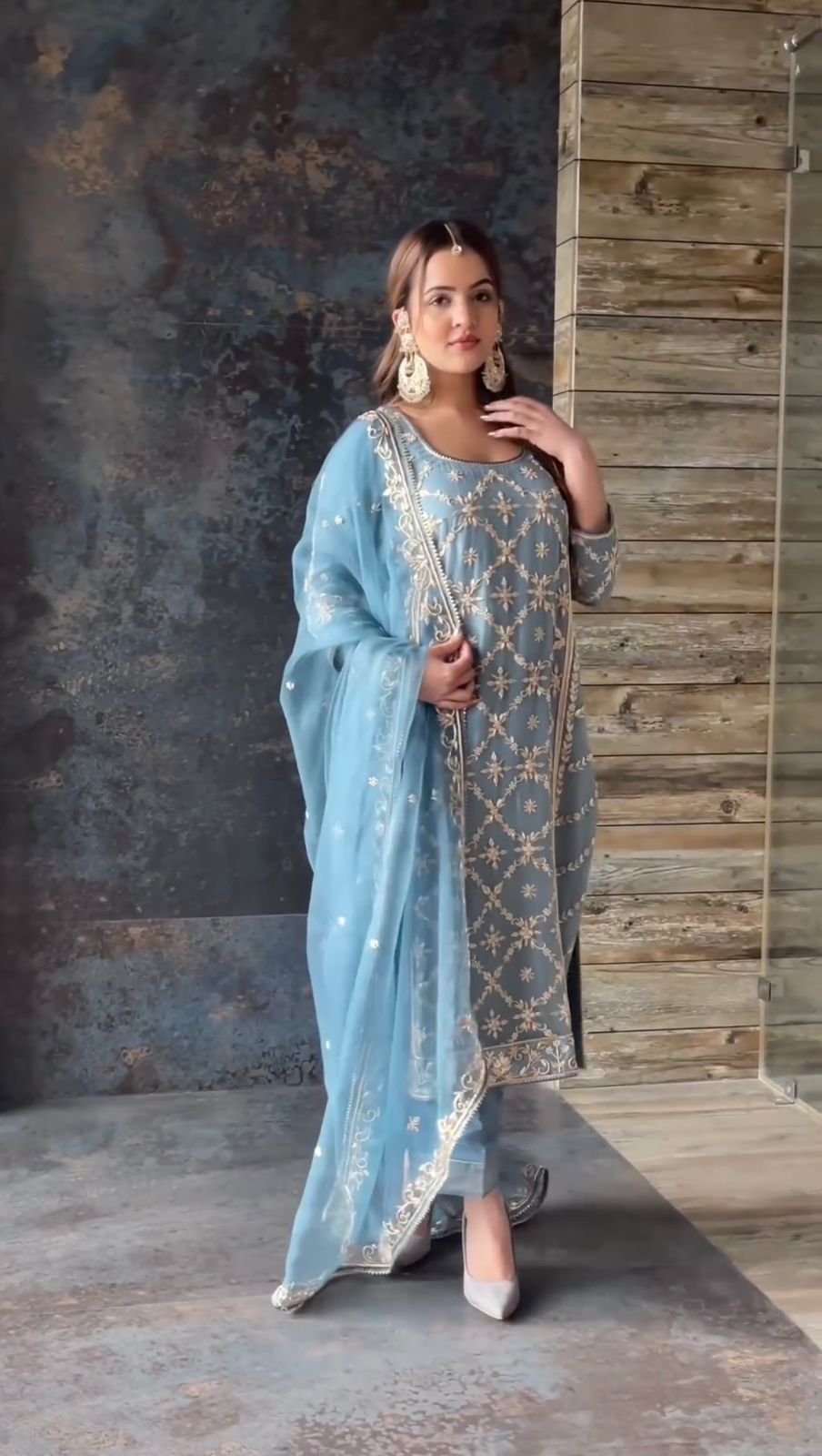 Trendy Sky Blue Color Embroidery Work Salwar Suit