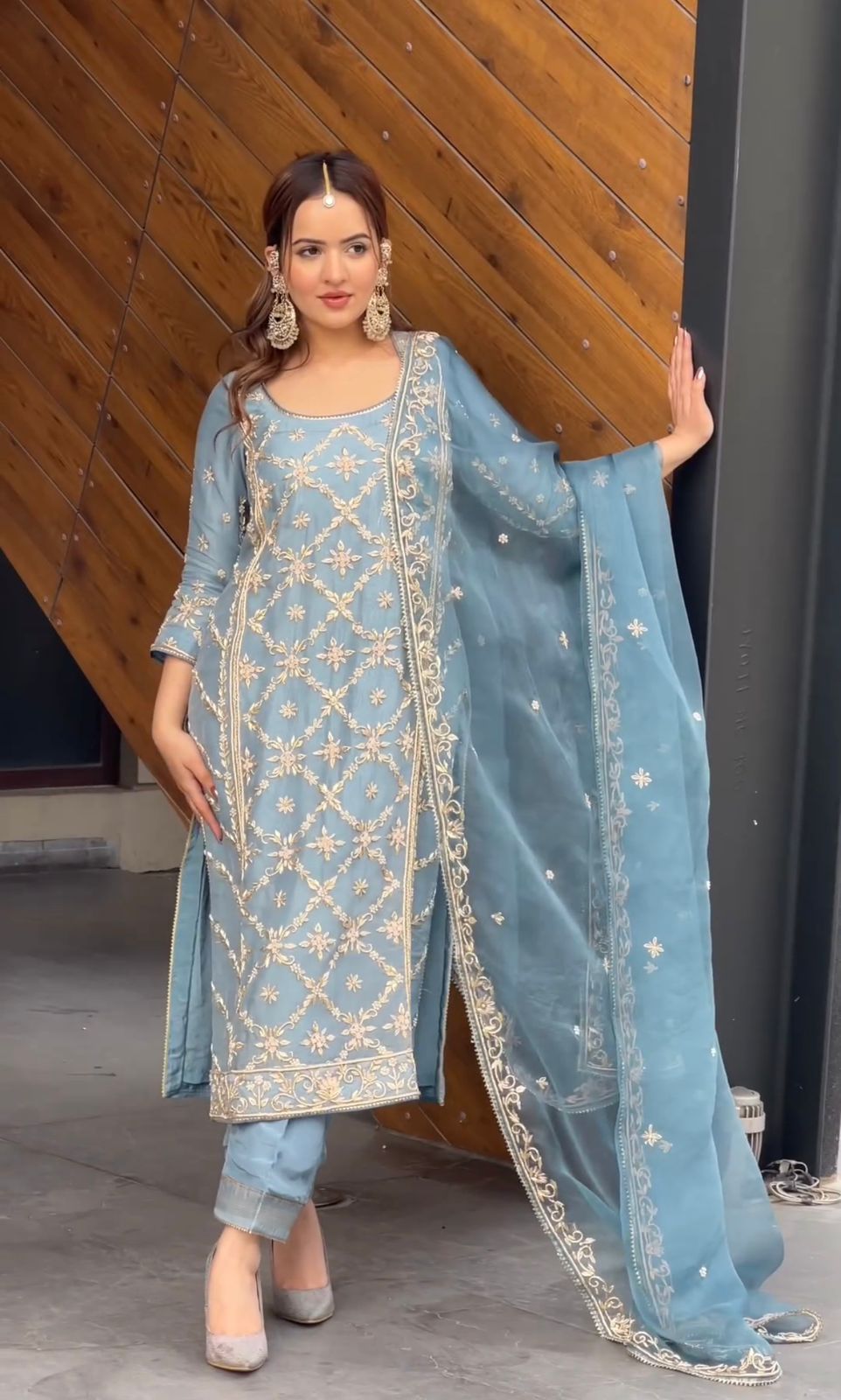 Trendy Sky Blue Color Embroidery Work Salwar Suit
