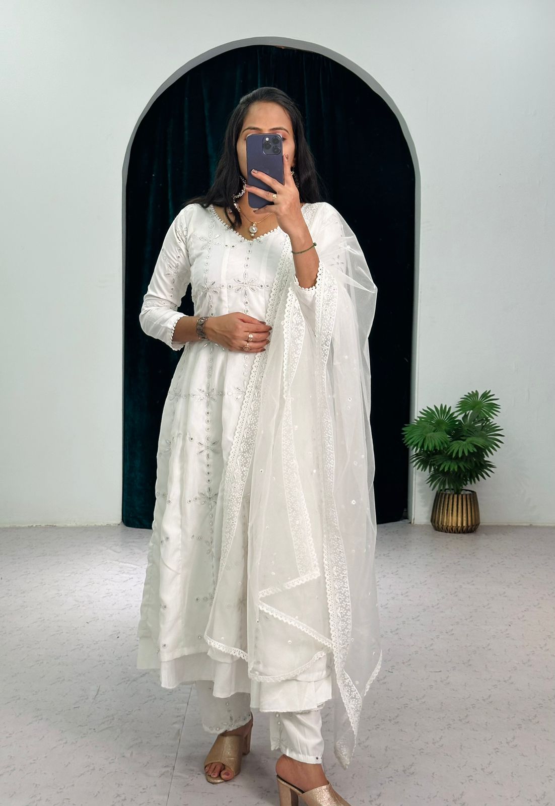 Bollywood Style Ananya Panday White Anarkali Suit