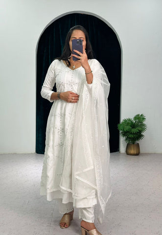 Bollywood Style Ananya Panday White Anarkali Suit