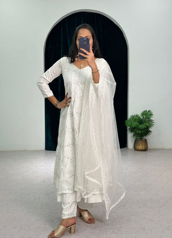 Bollywood Style Ananya Panday White Anarkali Suit
